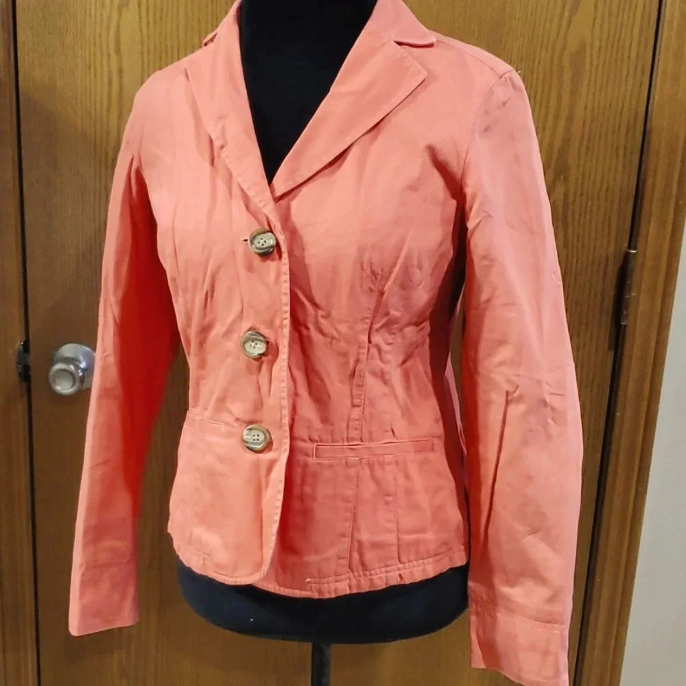 L.L.Bean peach cotton 3 button blazer
